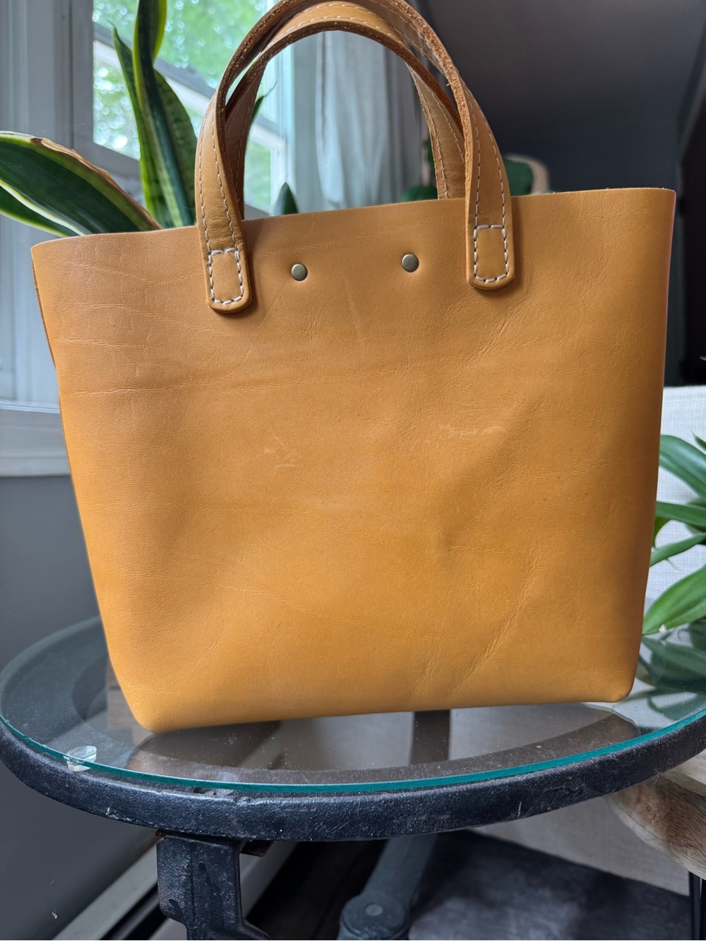 Portland Leather Mustard Tan Small Leather Tote - Picture 2 of 7